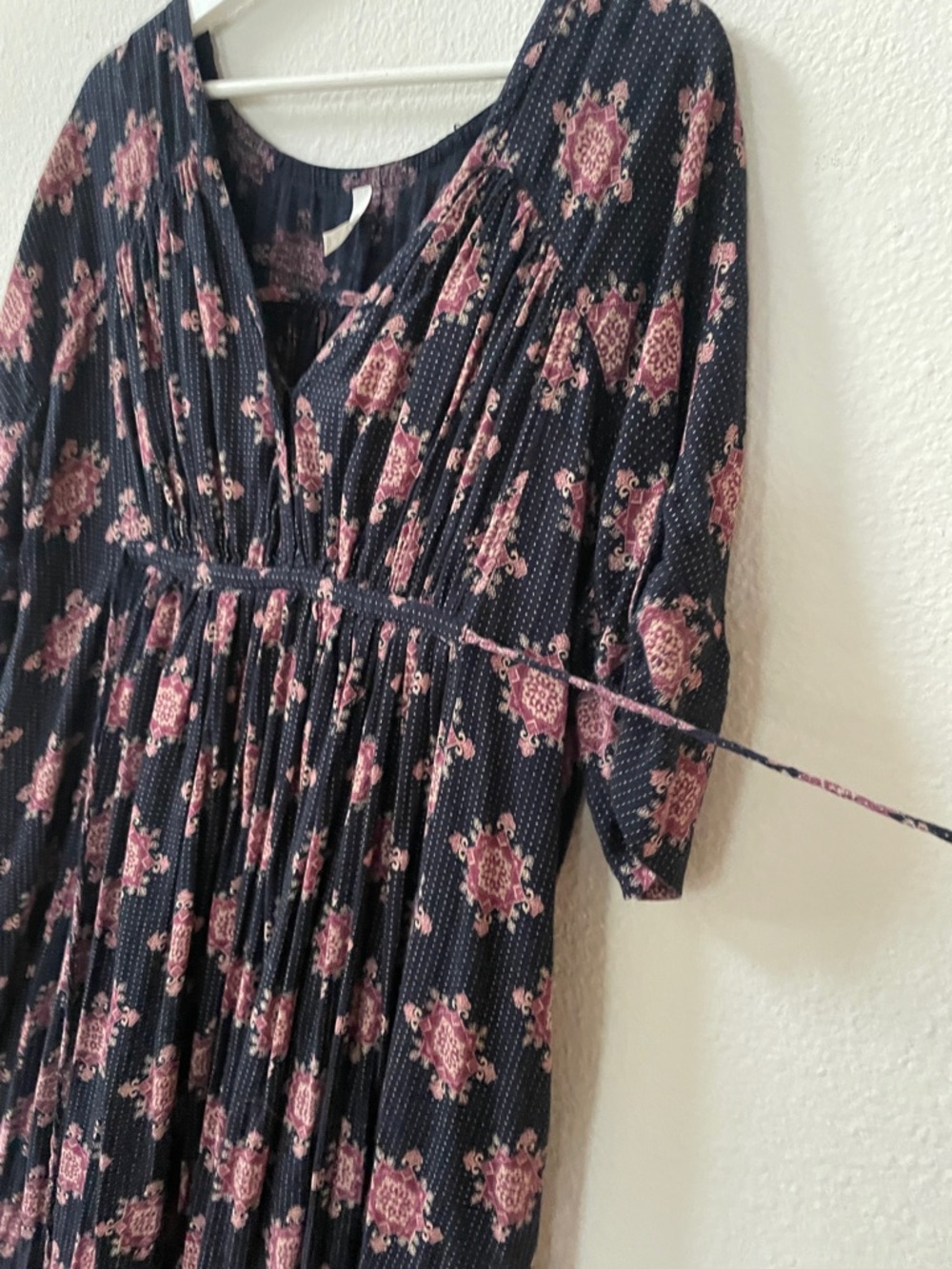 Free People Oasis Maxi Dress Oversized Midi Dress with Pink Floral Print Large - Picture 6 of 10